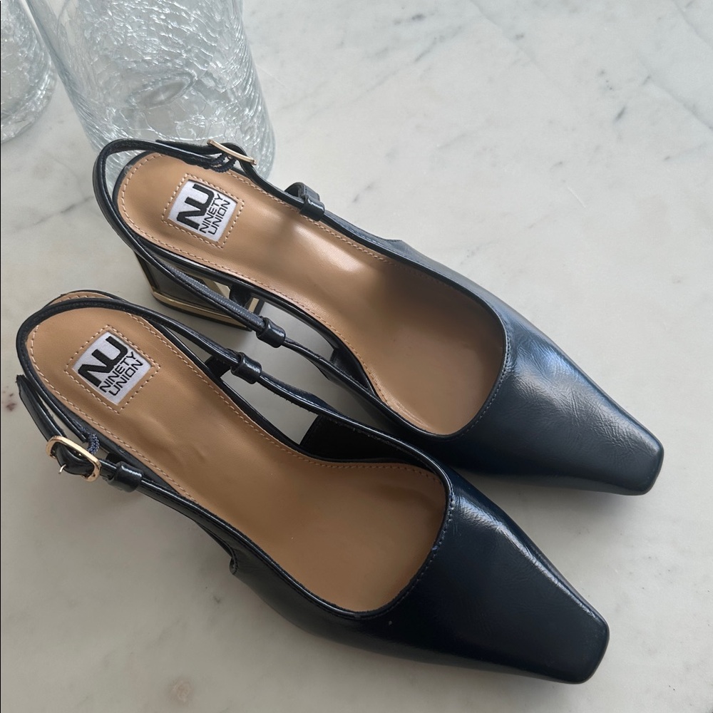 Navy Leather Slingback Heels by NU